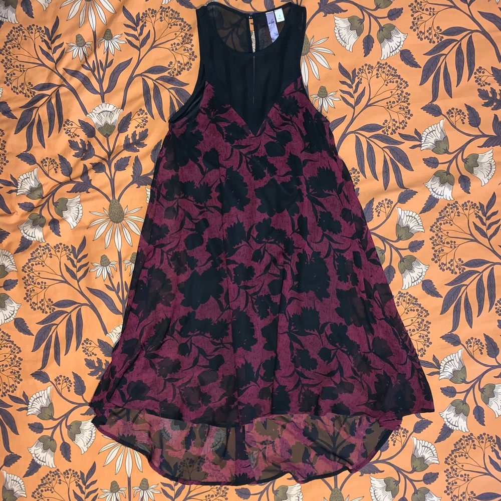 Alya Maroon & Black High Low Tank dress Size S